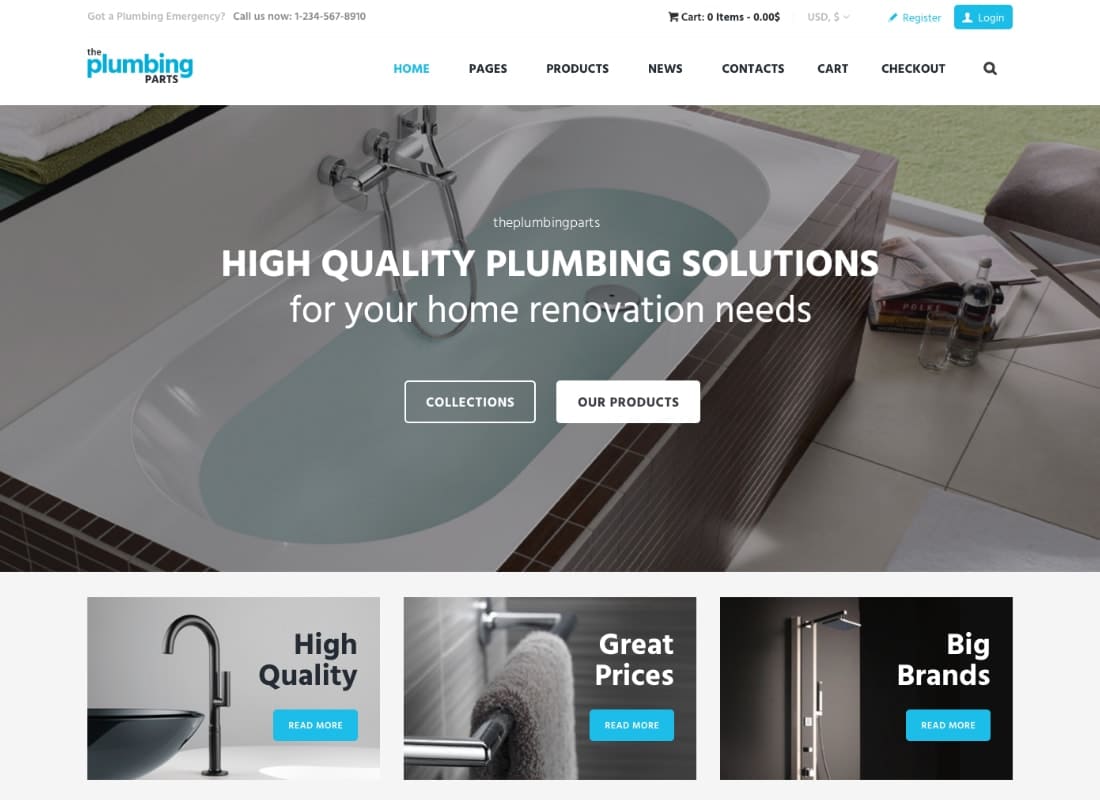 Plumbing Store | Plumbing and Building Parts, Tools & Accessories Store WordPress Theme  Website Template