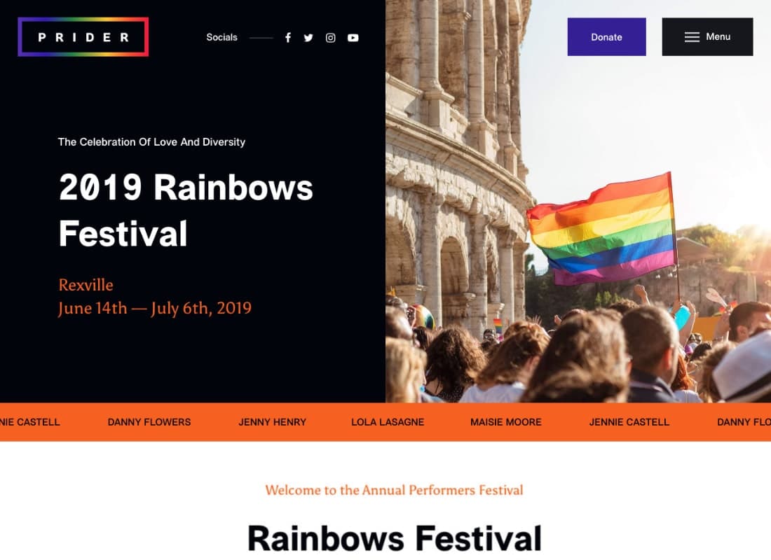 Prider | LGBT & Gay Rights Festival WordPress Theme + Bar Website Template