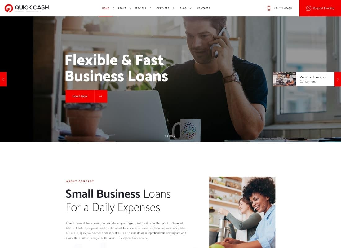 Quick Cash | Loan Company & Finance Advisor WordPress Theme Website Template