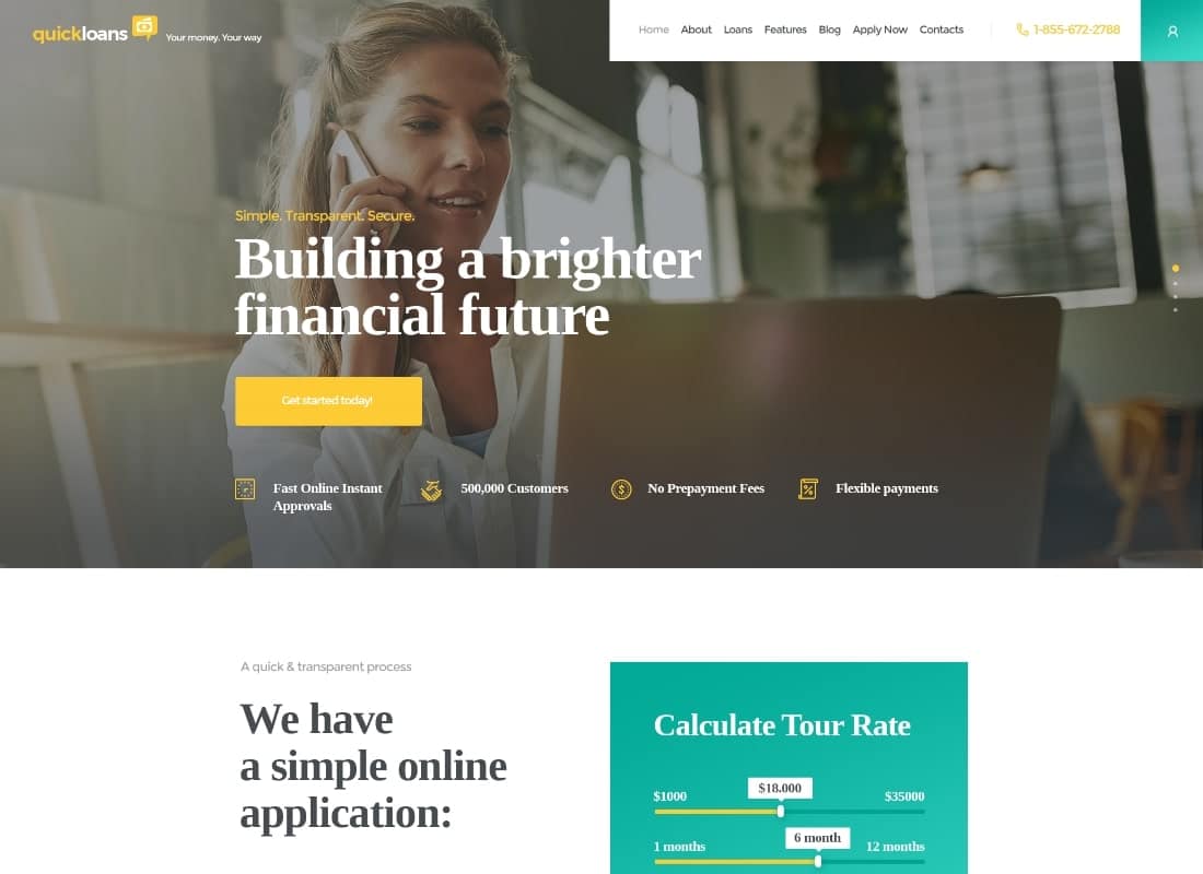QuickLoans | Loan Company & Banking Business WordPress Theme Website Template