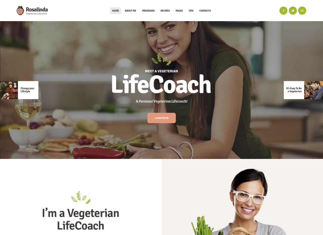 Rosalinda | Health Coach & Vegetarian Lifestyle Blog WordPress Theme  Website Template
