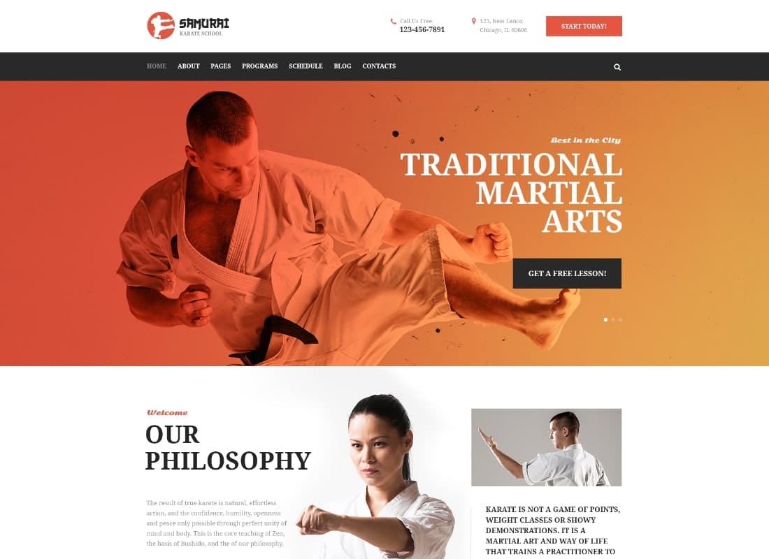 Samurai | Karate School and Fitness Center WordPress Theme Website Template