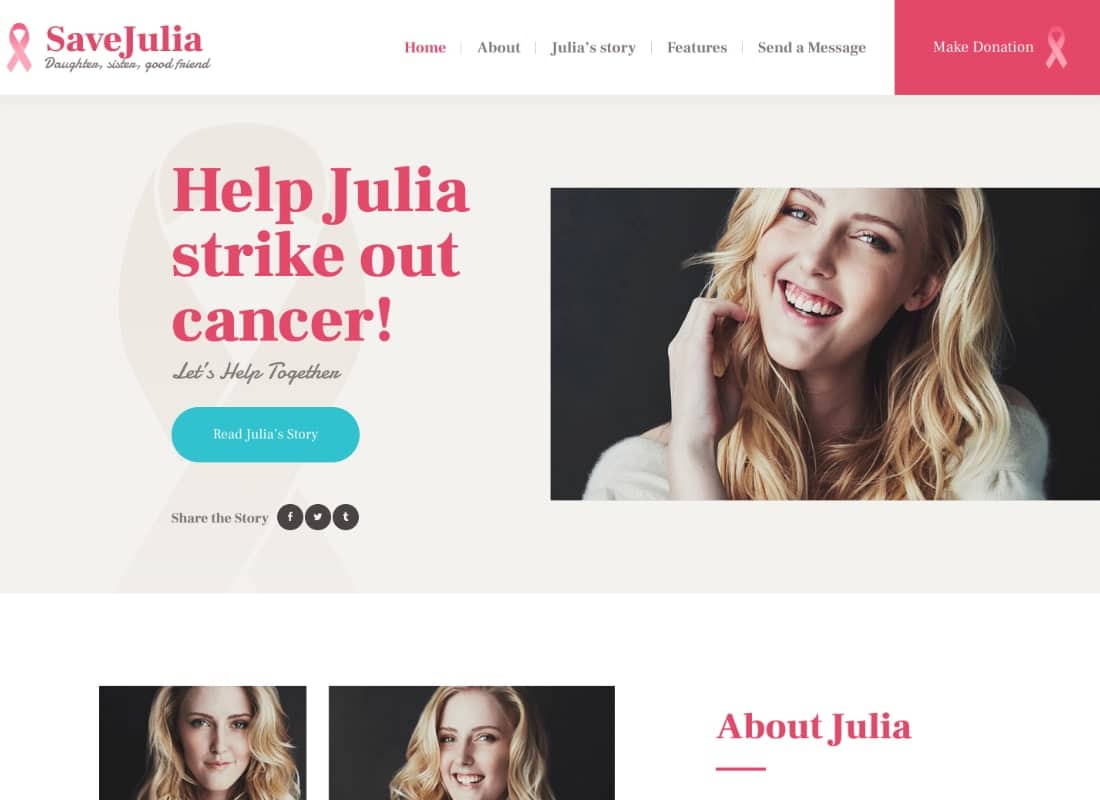 Save Julia | Donation & Fundraising Charity WordPress Theme Website Template