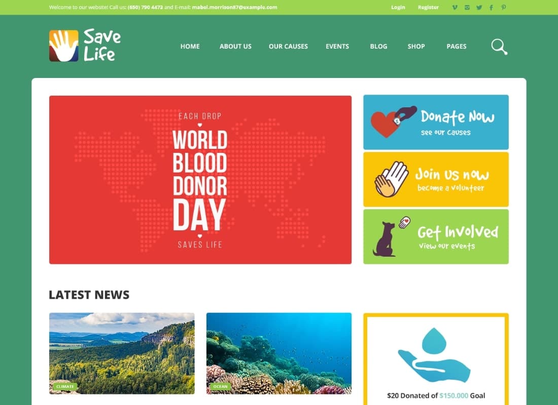 Save Life | Non-Profit, Charity & Donations WordPress Theme Website Template