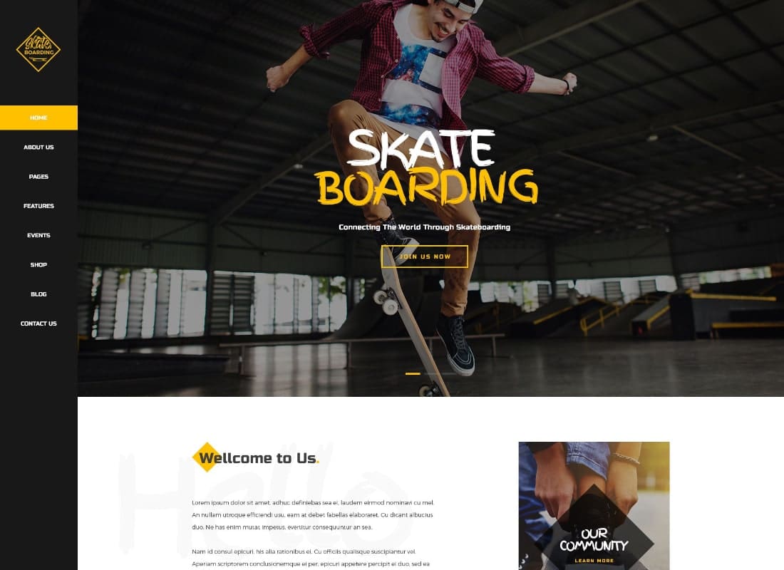 Skateboarding Community & Store WordPress Theme Website Template