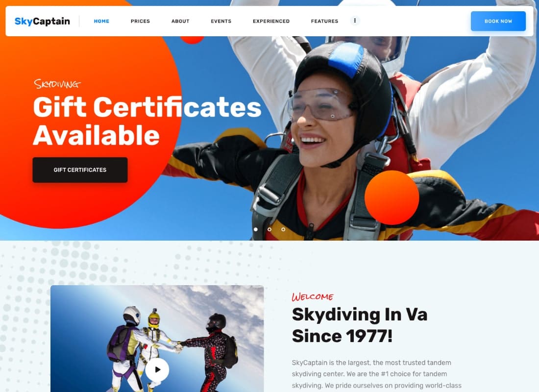 SkyCaptain | Skydiving & Extreme Flying Sports WordPress Theme Website Template