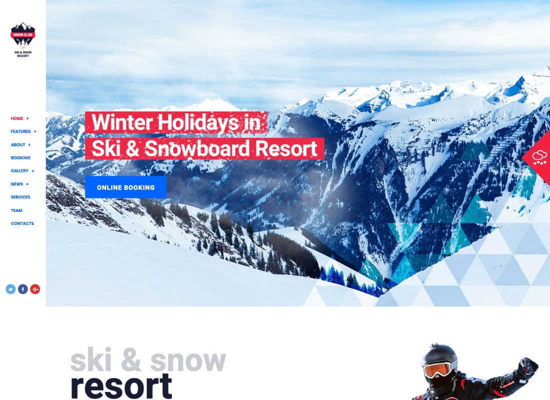 Snow Club | Ski Resort and Snowboard Classes WordPress Theme Website Template