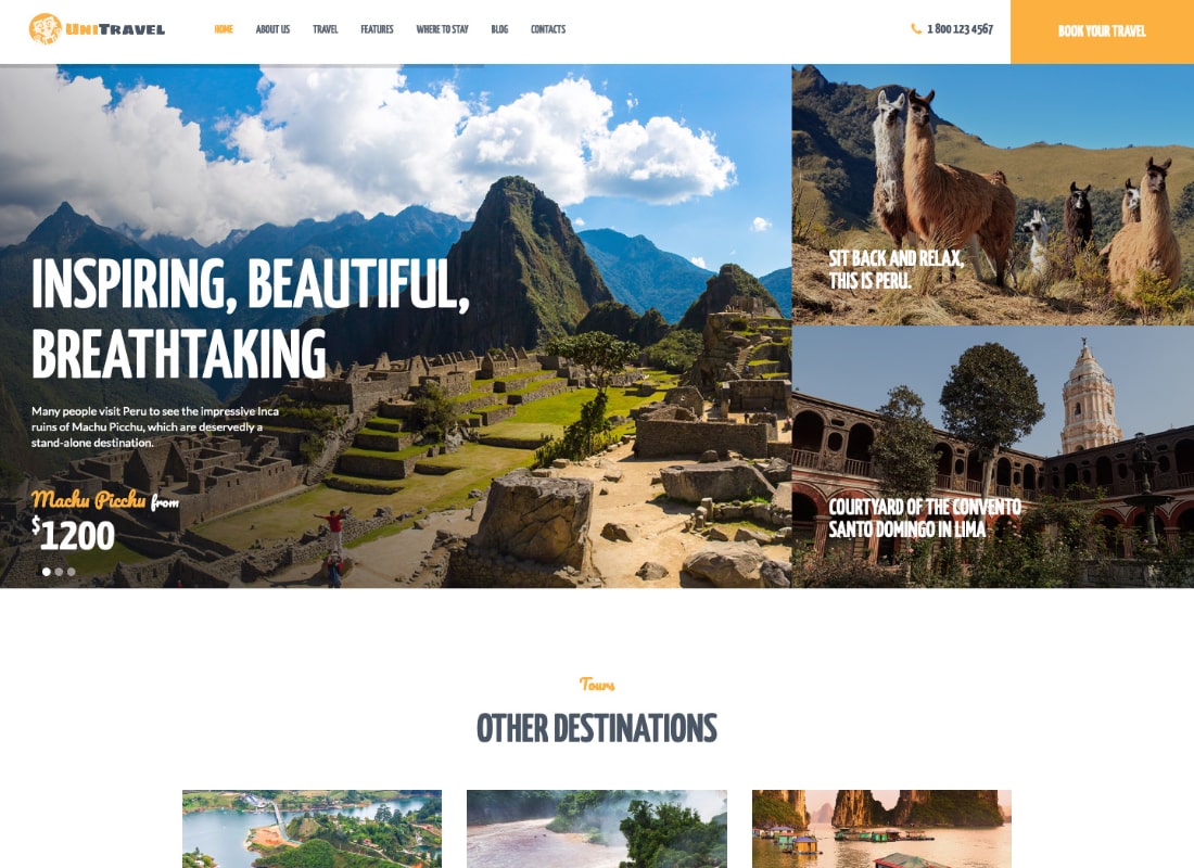 UniTravel | Travel Agency & Tourism Bureau WordPress Theme Website Template