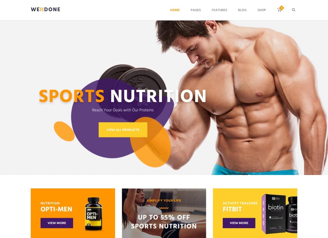 Welldone - Sports & Fitness Nutrition and Supplements Store WordPress Theme Website Template