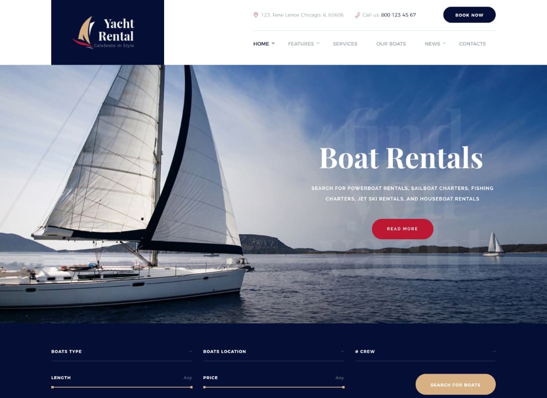Yacht and Boat Rental Service WordPress Theme Website Template