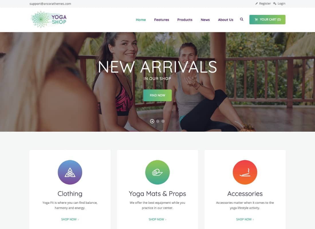 Yoga Shop - A Modern Sport Clothing & Equipment Store WordPress Theme Website Template