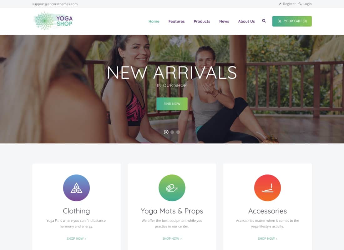 Yoga Shop - A Modern Sport Clothing & Equipment Shop WordPress Theme Website Template