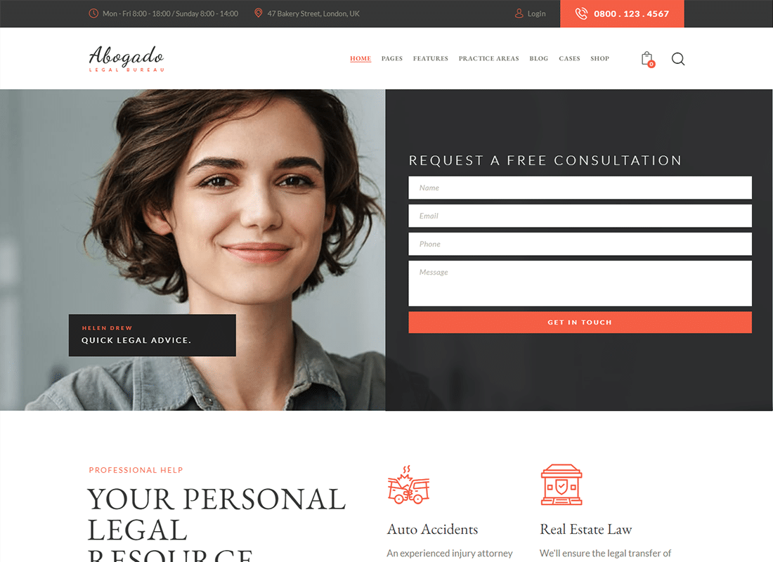 Abogado - Lawyer Firm & Legal Bureau WordPress Theme Website Template