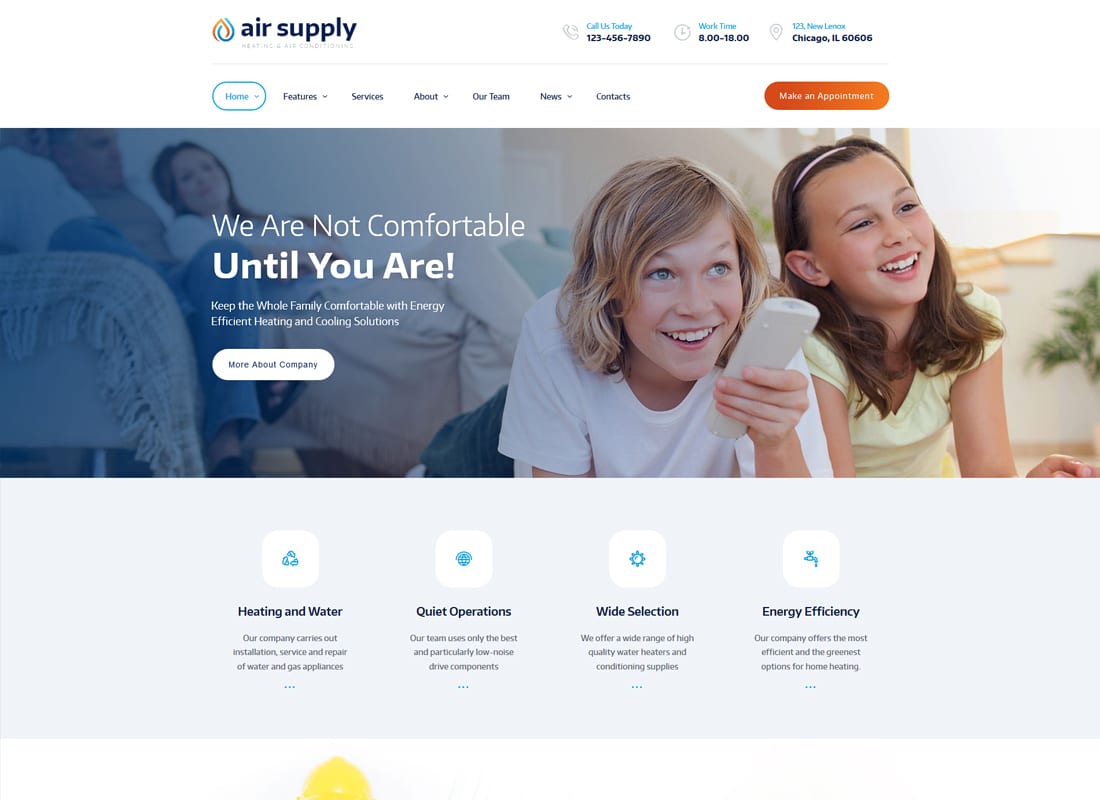 Air Supply | Conditioning Company and Heating Services WordPress Theme + RTL Website Template