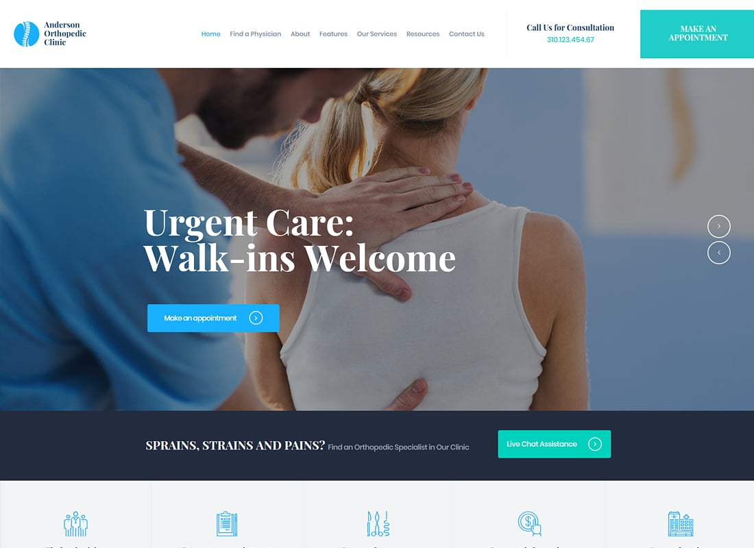 Anderson | Orthopedic Clinic & Medical Center WordPress Theme Website Template