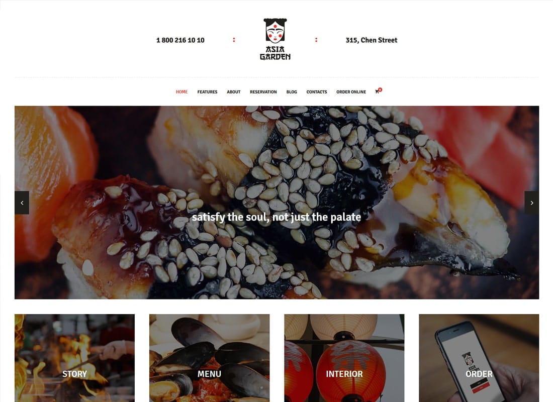 Asia Garden | Asian Food Restaurant WordPress Theme Website Template