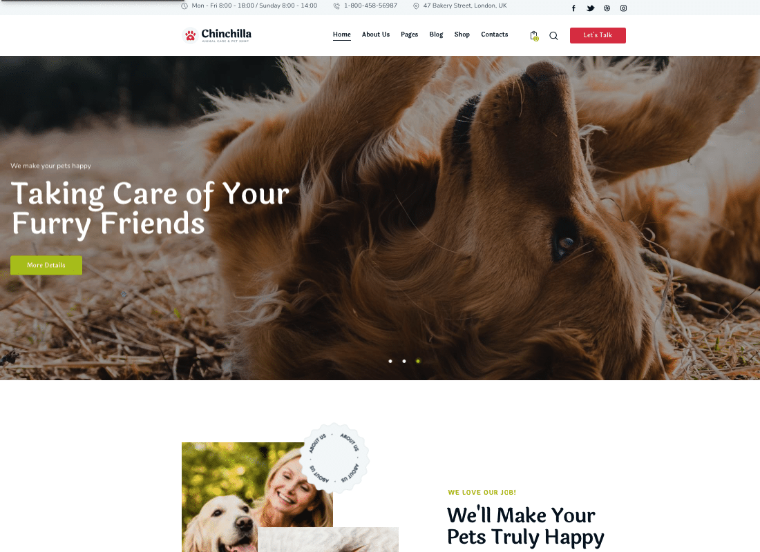 Chinchilla - Animal Care & Pet Shop WordPress Theme Website Template