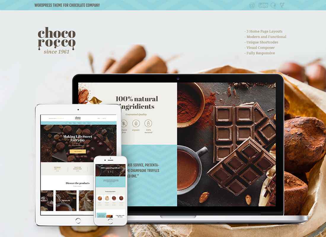 ChocoRocco | Chocolate Sweets & Candy Store WordPress Theme Website Template