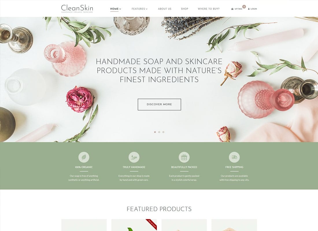 CleanSkin | Handmade Organic Soap & Natural Cosmetics Shop WordPress Theme Website Template