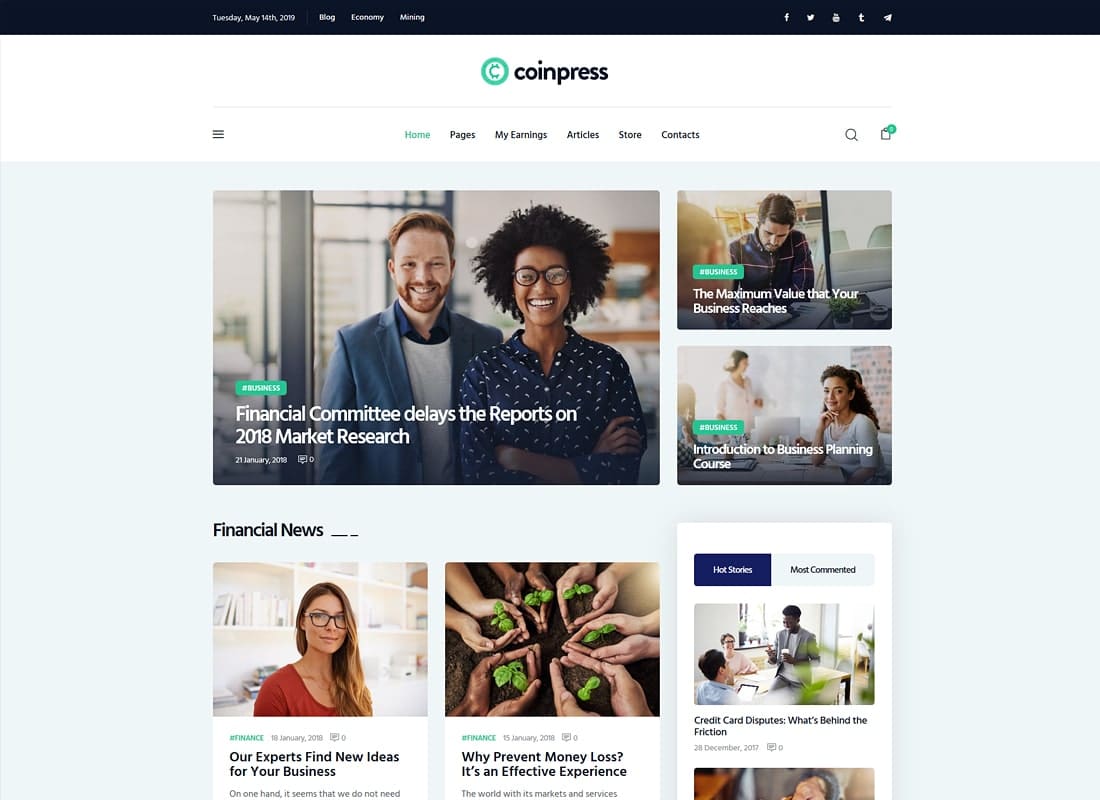 Coinpress | Cryptocurrency Magazine & Blog WordPress Theme Website Template