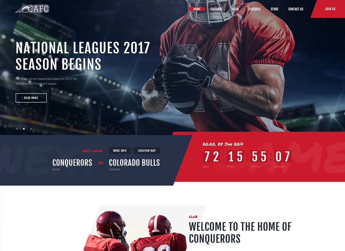 Conquerors | American Football Club WordPress Theme Website Template