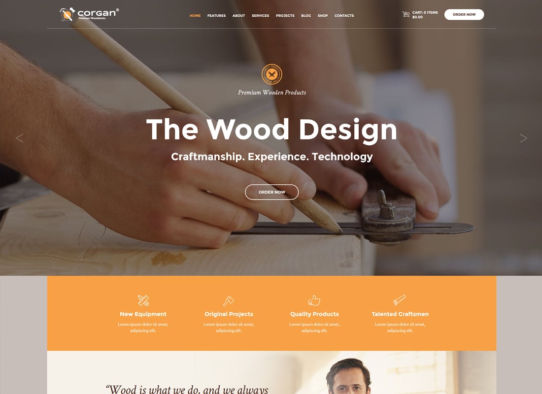 Corgan | Woodworks and Carpentry WordPress Theme Website Template