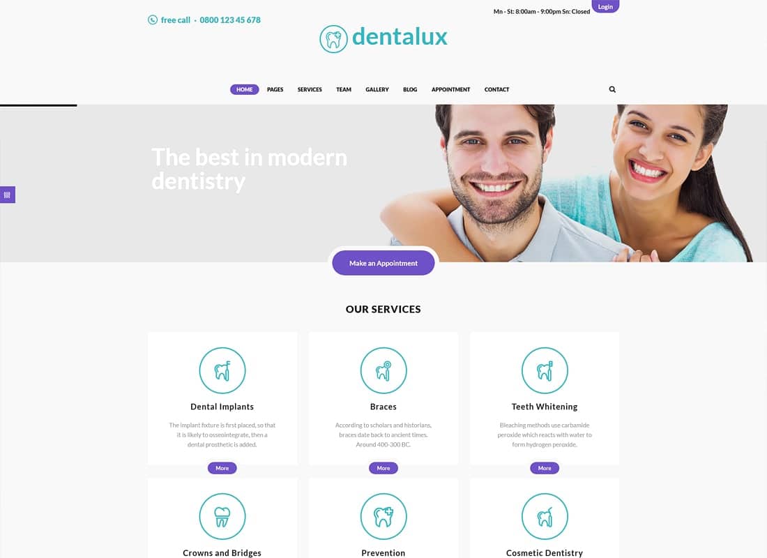 Dentalux | A Dentist Medical & Healthcare Doctor WordPress Theme Website Template