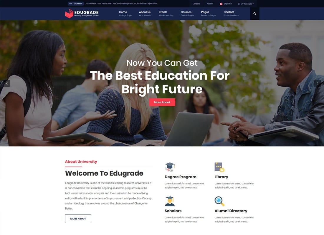 Edugrade - Education WordPress Theme   Website Template