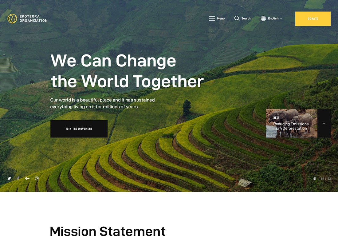 Ekoterra - NonProfit & Ecology WordPress Theme Website Template