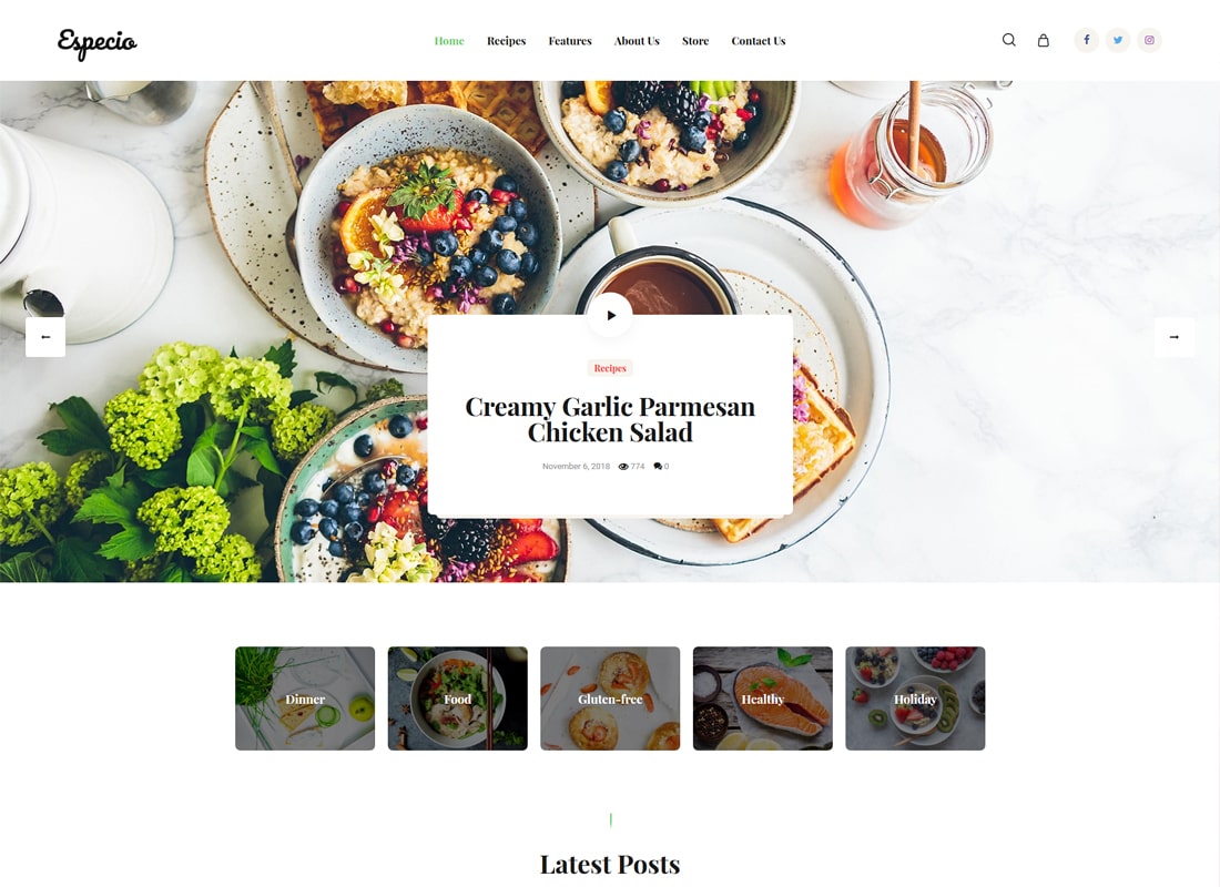 Especio | Gutenberg Food Blog WordPress Theme Website Template