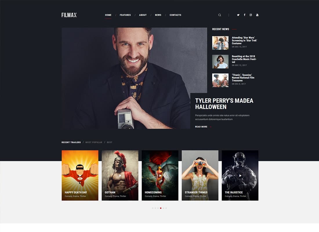 Filmax | Movie Magazine WordPress Theme Website Template