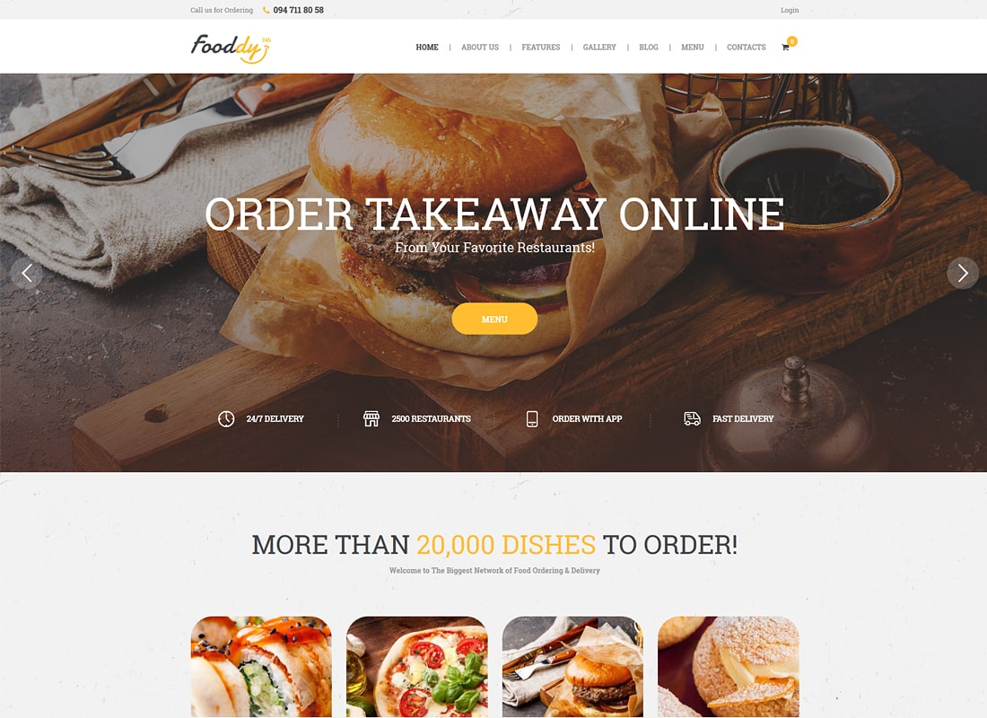 Fooddy 24/7 - Food Ordering & Delivery WordPress Theme Website Template