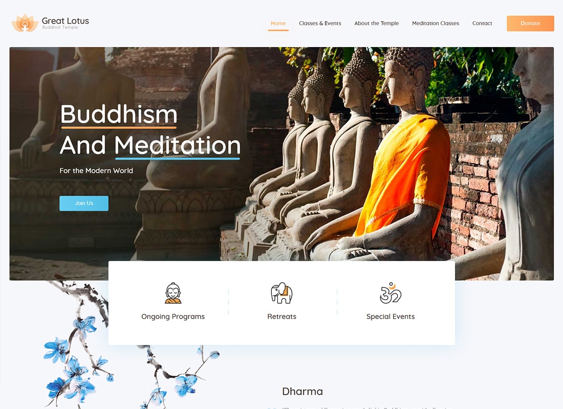 Great Lotus | Buddhist Temple WordPress Theme Website Template