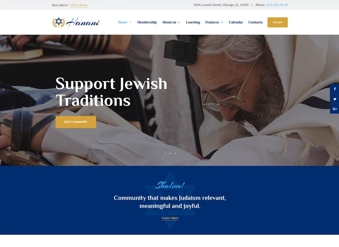 Hanani | Jewish Community & Synagogue WordPress Theme Website Template