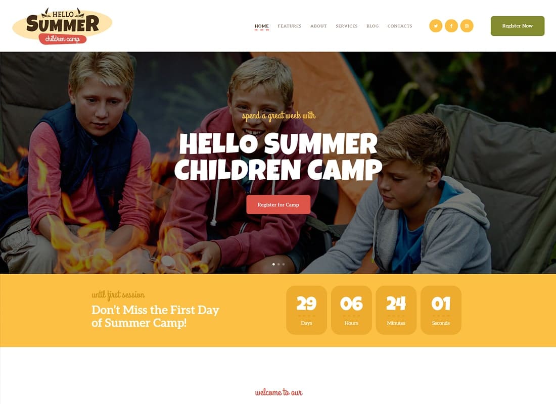 Hello Summer | A Children's Camp WordPress Theme Website Template