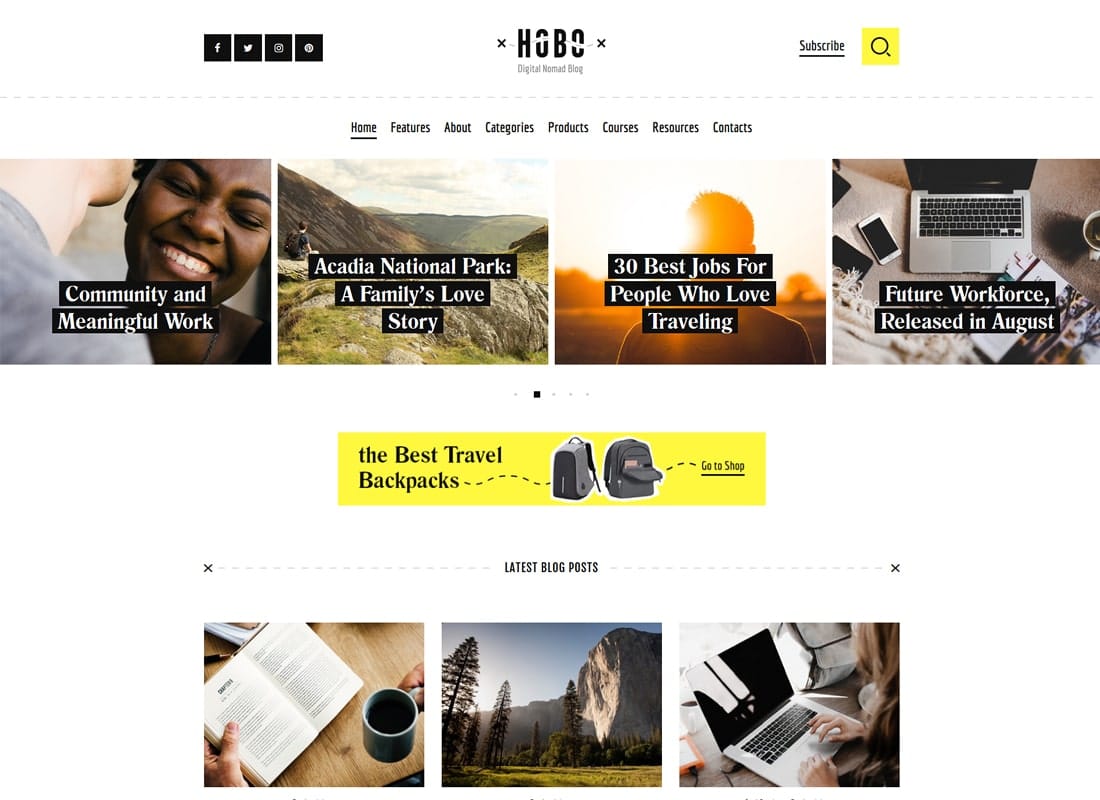 Hobo | Digital Nomad Lifestyle Blog WordPress Theme   Website Template