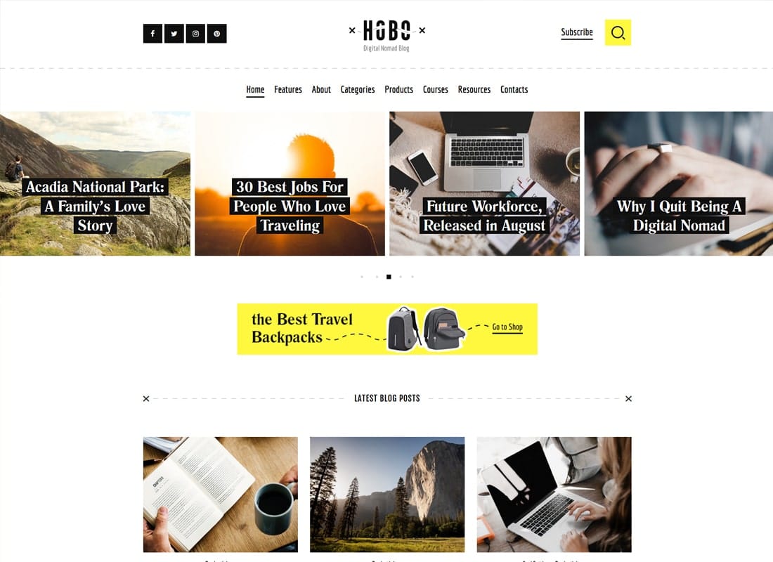 Hobo | Digital Nomad Travel Lifestyle Blog WordPress Theme Website Template