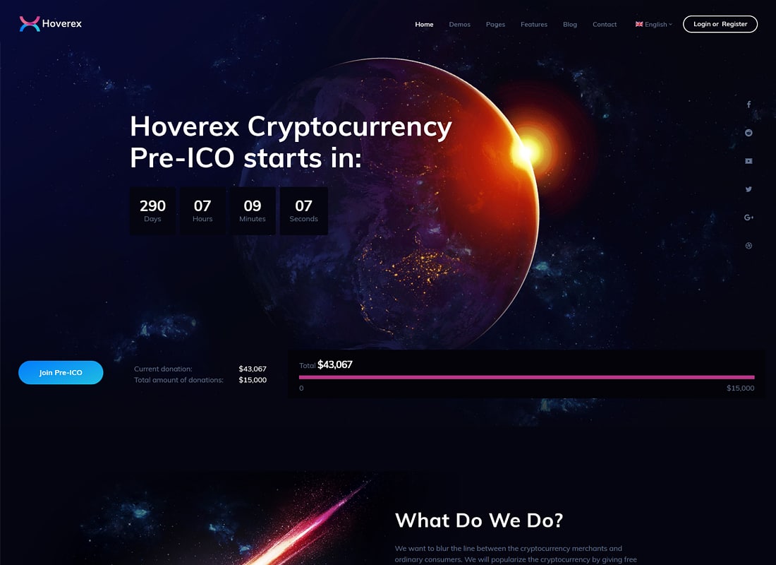 Hoverex | Cryptocurrency & ICO WordPress Theme + Spanish Website Template
