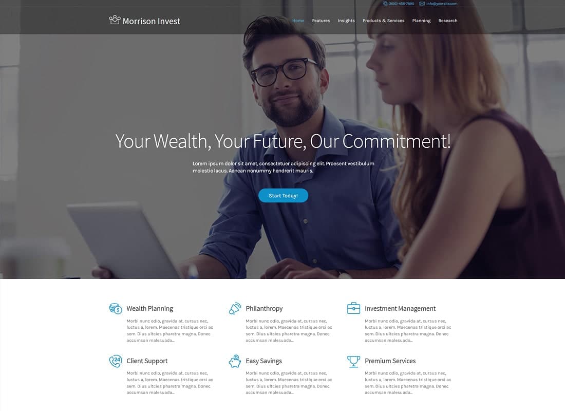 Investments, Business & Financial Advisor WordPress Theme Website Template