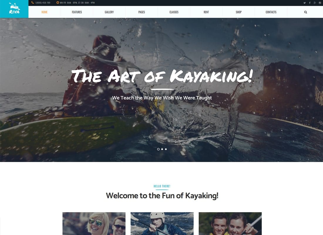 Riva | Kayaking / Paddling / Sports & Outdoors WordPress Theme Website Template
