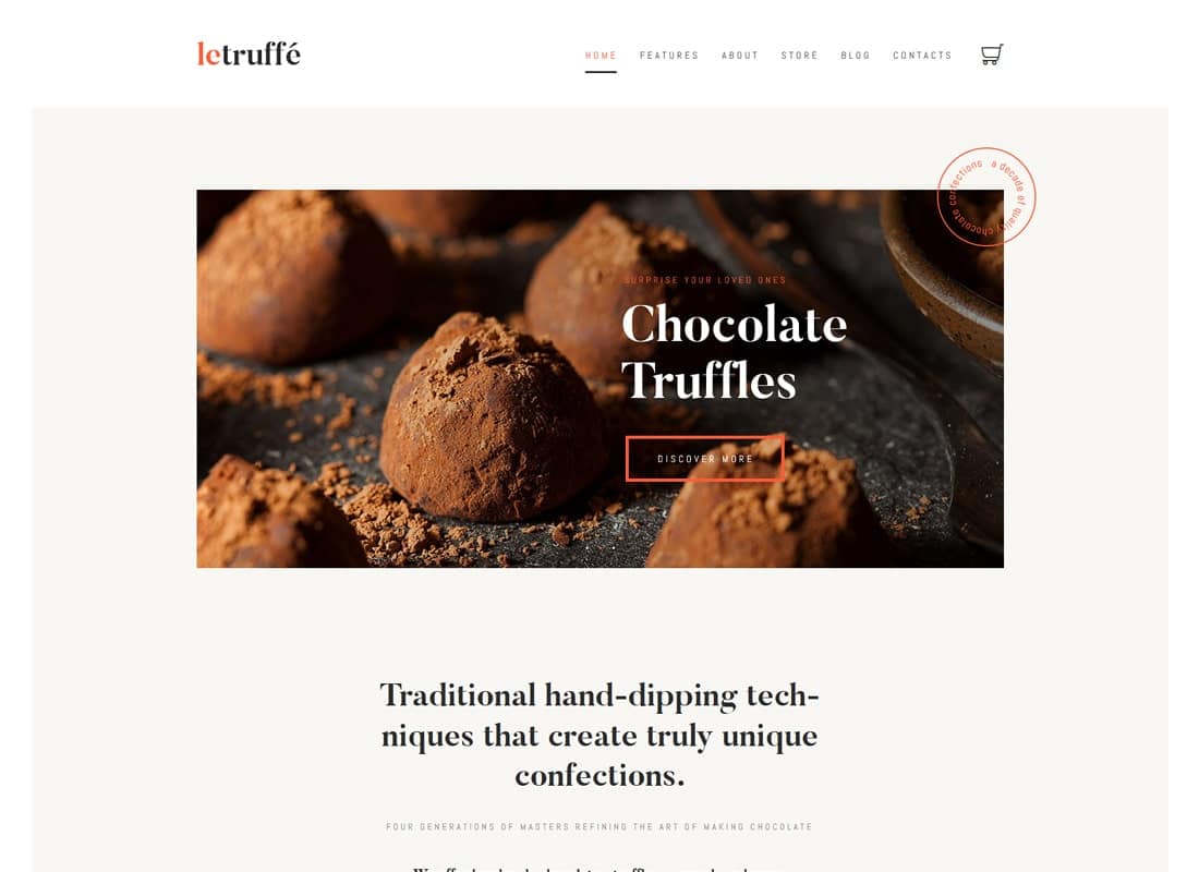 Le Truffe | Chocolate Boutique WordPress Theme Website Template