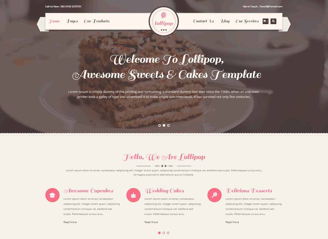 Lollipop | Awesome Sweets & Cakes Responsive WordPress Theme Website Template
