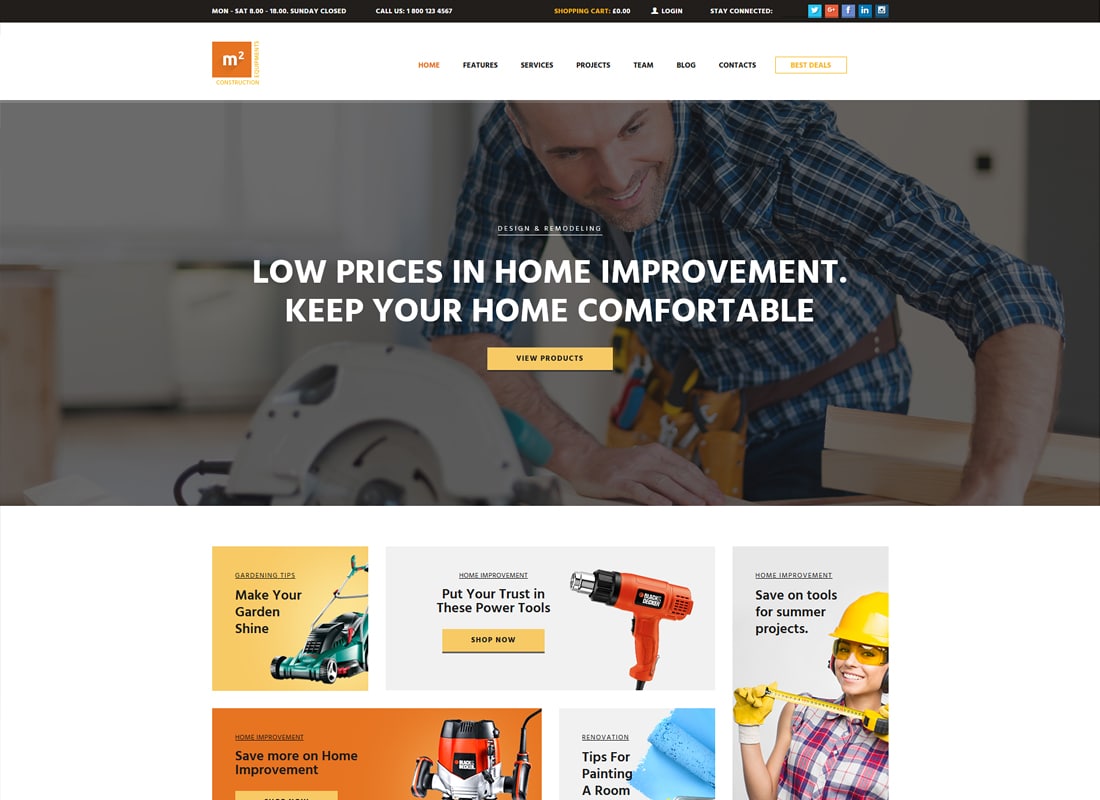 m2 | Construction Equipments and Building Tools Store WordPress Theme Website Template