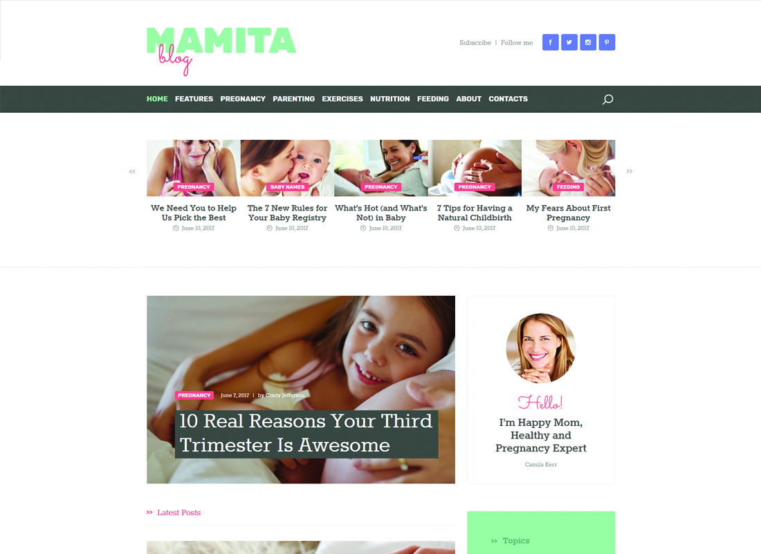 Mamita | Pregnancy & Maternity Blog WordPress Theme Website Template