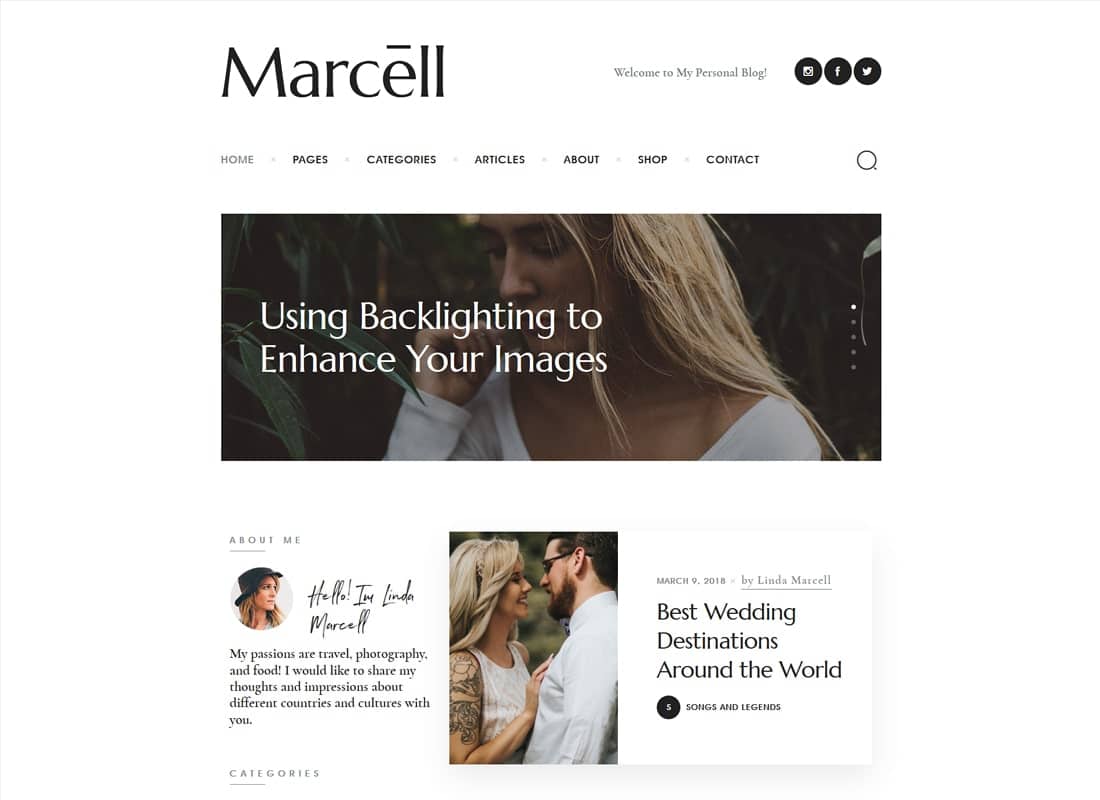 Marcell | 20+ Layouts Multi-Concept Personal Blog & Magazine WordPress Theme Website Template