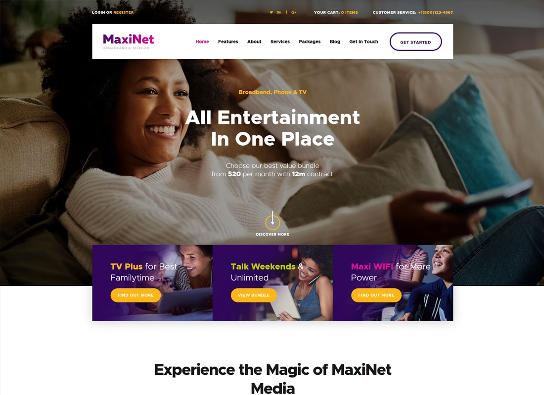 MaxiNet | Broadband & Telecom WordPress Theme Website Template