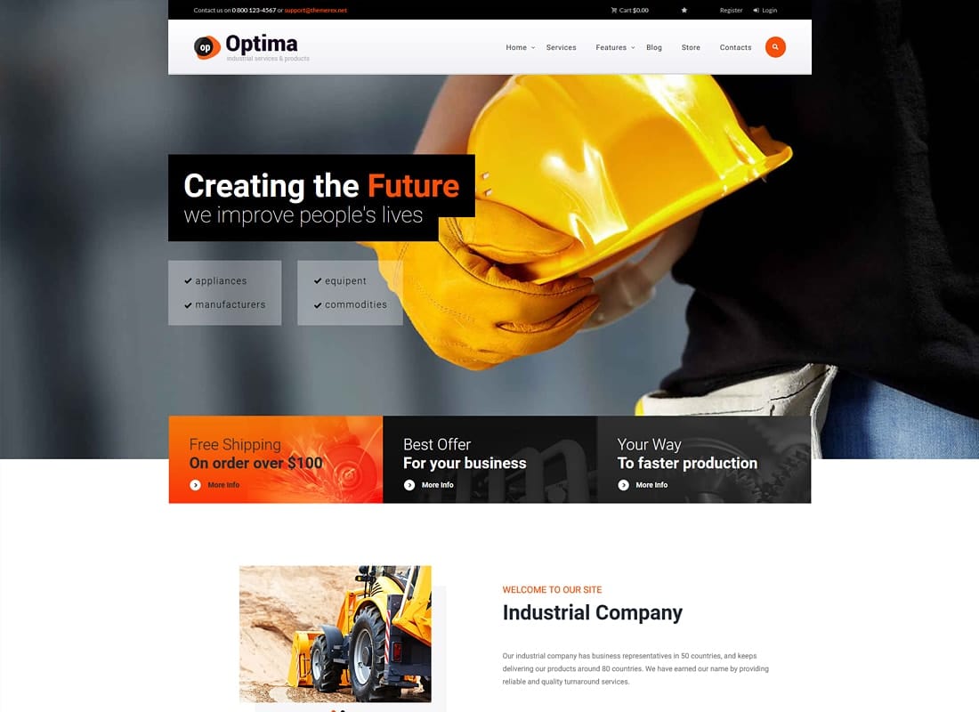 Optima | A Powerful Industrial WordPress Theme Website Template