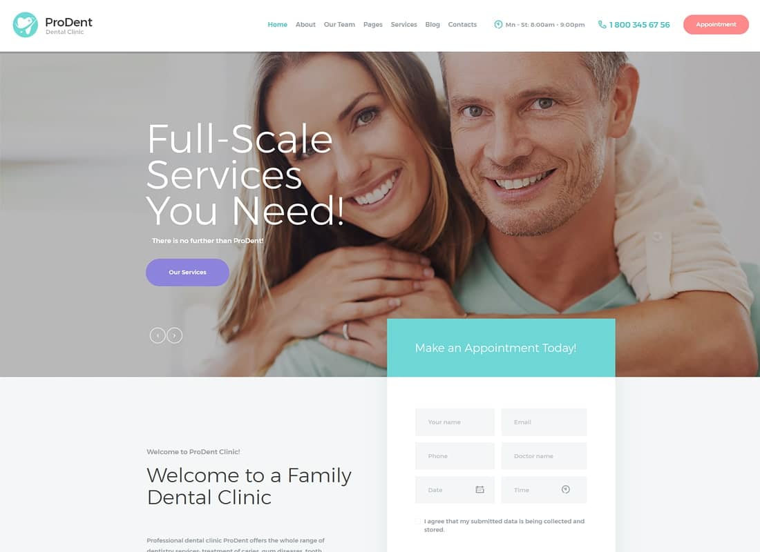 ProDent | Dental Clinic & Healthcare Doctor WordPress Theme Website Template