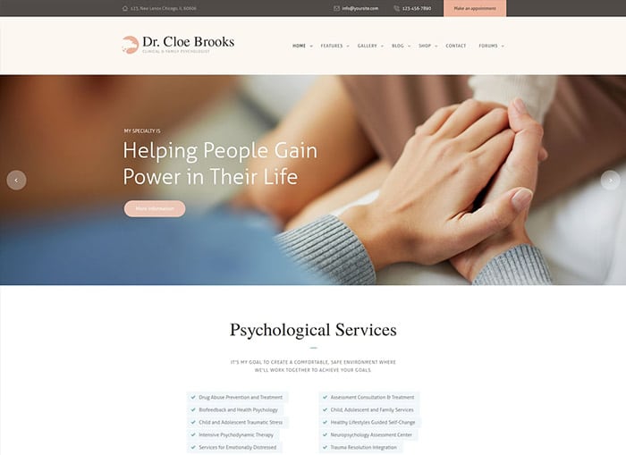 Cloe Brooks | Psychology, Counseling & Medical WordPress Theme + RTL Website Template