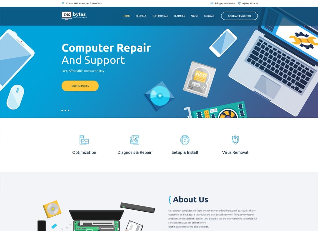 Re:bytes | Computer Repair Service WordPress Theme Website Template